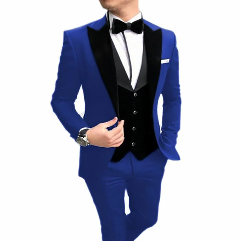 Men's Suits & Blazers 2023 Suit 3 Pieces Casual Slim Fit Black Notch Lapel Vest Man Tuxedos For Wedding Party (Blazer Pants)