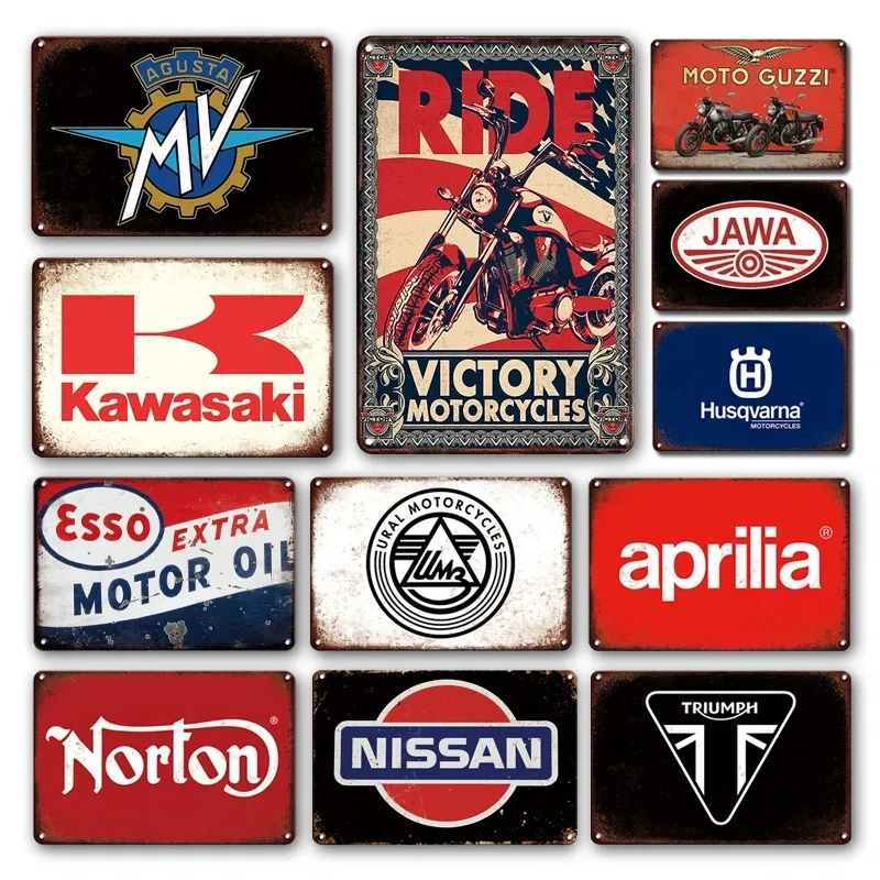 Logo del marchio di motociclette vintage Targa in metallo in metallo Decorazione della parete Motocicletta retrò Targa in metallo Targa decorativa Decorazione della parete del garage w01