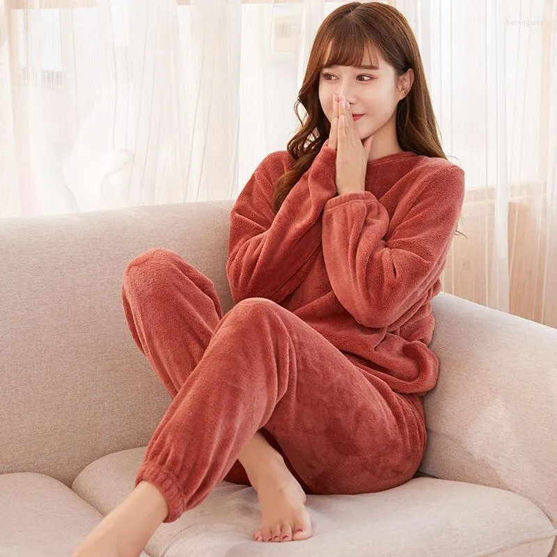 Women's Leggings 2023 Winter Women Pajamas Sets Warm Flannel Homewear Thick Femme Sleepwear Plush Pyjamas Suit Sweatshirt Hoodies