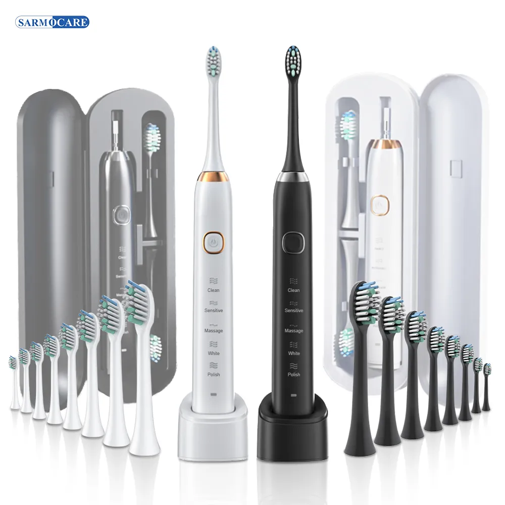 Diş fırçası elektrikli sonik diş fırçası 8 fırça kafaları Akıllı ultrasonik diş dişleri beyazlatma şarj edilebilir yetişkin diş fırçası Sarmocare S100 230203