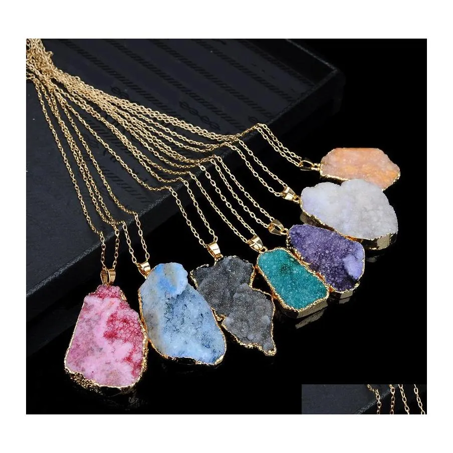 Hangende kettingen Irregar Natural Stone Quartz Druzy Crystal Healing Point Chakra Bead edelsteen voor vrouwelijke mode -sieraden in drop de otqu0