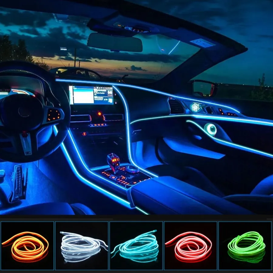 Car Interior Led Night Lights Decorative Lamp EL Wiring Neon Strip For Auto DIY Flexible Ambient Light USB Party Atmosphere Diode