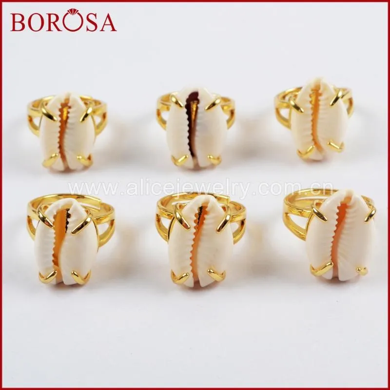 Полосы кольца Дизайн 10pcs модные регулируемые золотой кольцо Cowrie Shell Ring Gems Natural Druzy Женщины ювелирные изделия ZG0318