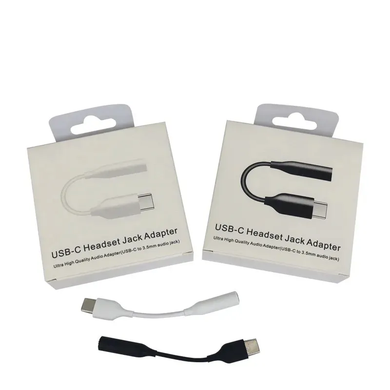 Adaptateur de câble pour écouteurs Type-C mâle à 3,5 mm Adaptateurs USB C mâles Prise audio AUX femelle pour Samsung note 10 20 plus avec emballage de vente au détail