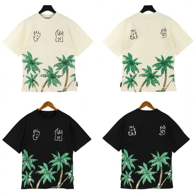 Męskie koszulki z nadrukiem palmtree Tee bawełna okrągły kołnierz luźny hip-hopowy T-Shirt z krótkim rękawem moda męska Casual alfabet nadruk t-shirty