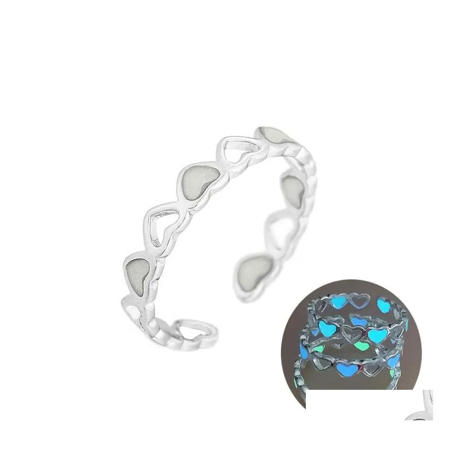 Ringas de banda Anel aberto de moda fluorescente para mulheres 3 cores brilham no cora￧￣o luminoso escuro Feminino fofo de partido j￳ias dr ot34s