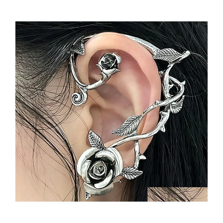 Ear Cuff Fashion Jewelry Retro Punk Style Metal Hollowed Out Rose Ears Hang Single Piece Clip Earrings Earhook Drop Delivery Dhkh1