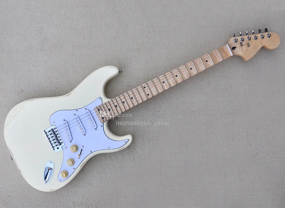 Cream Relic Electric Guitar med Scalloped Maple Fretboard SSS Pickups Anpassningsbara