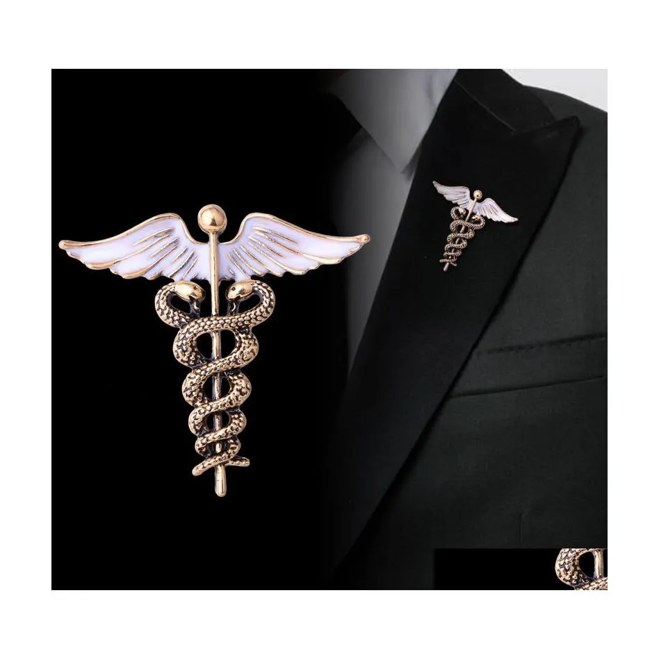 Spille Spille Gioielli di moda Spille Vintage Star Of Life Logo medico Spilla per uomo Donna Smalto Angelo Ala Serpenti Consegna a goccia Dhzey