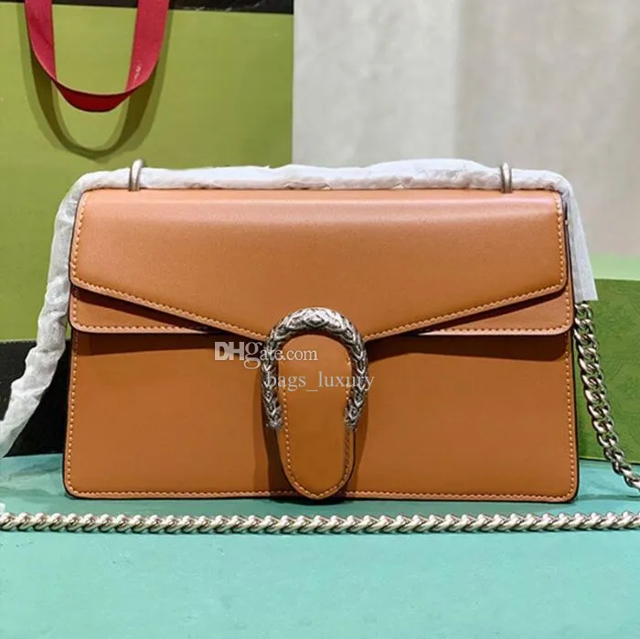 Chain Shoulder Bag Women Dionysu Handbag Crossbody Purse Brown Genuine Leather Messenger Bags Crystal Tiger Head Clasp Internal Pocket