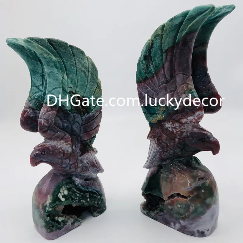 Ocean Jasper Flying Eagle Sculpture Metafysische mannen Gift Hand gesneden kleurrijk kwarts Kristal Hawk Animal Garden Stand HEALING Natuurlijk edelsteen vogel ornament