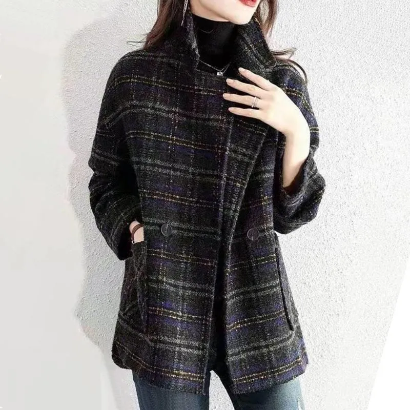 Giacche da donna 2023 Giacca moda autunno inverno Donna Casual Cappotto di lana scozzese scozzese allentato femminile Temperamento semplice femminile Tutto-fiammifero