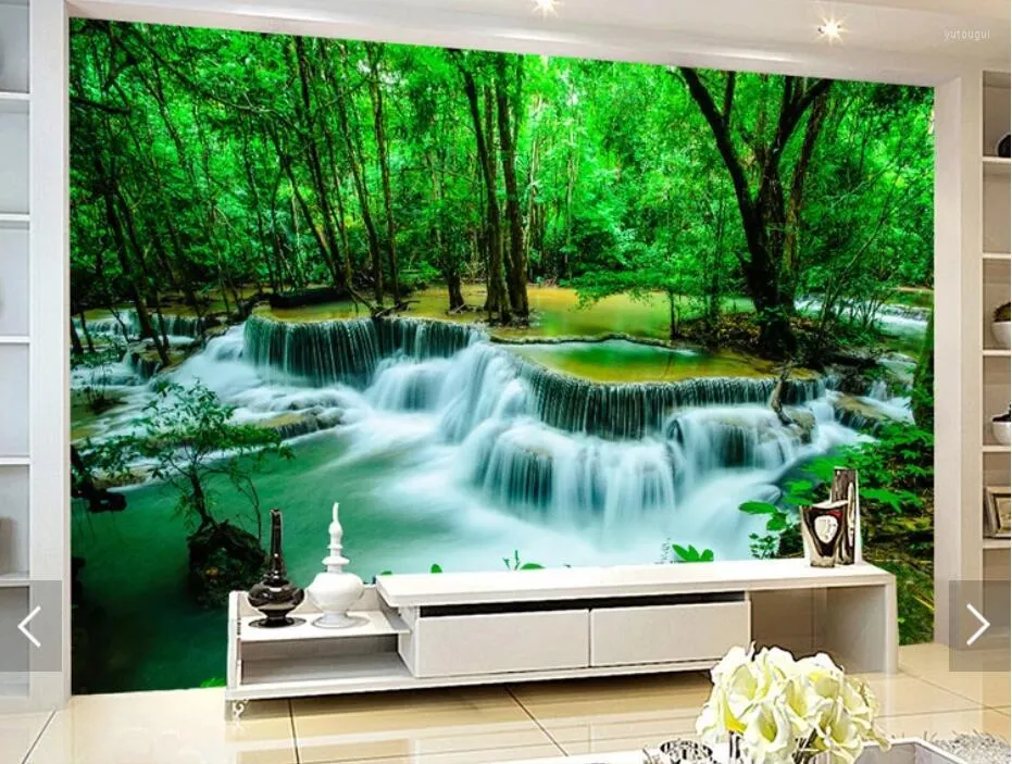 Wallpapers Nature Forest Waterfall Wallpaper Murals Wall Paper Art Painting Canvas Papel Pintado 3d Foggy Forests Mural Contact