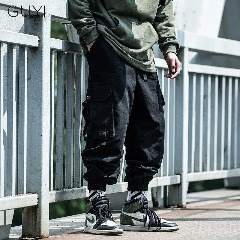 Mens Black Cargo Trousers Casual Hip Hop Harem Pencil Pants Long Sweatpants