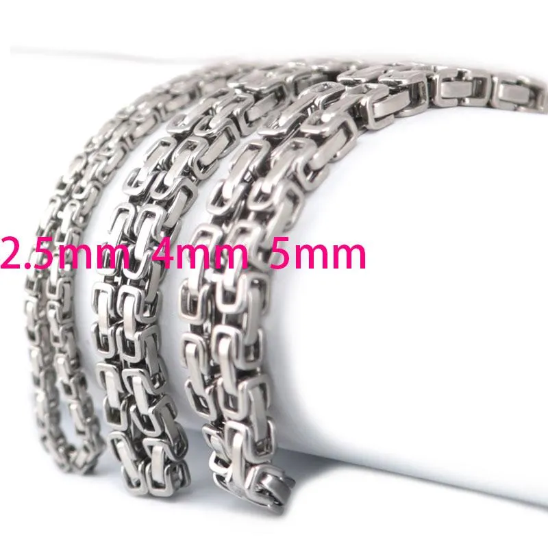 Chaînes 2.5mm 4mm 5mm Hommes Chaîne Ton Argent 316 Acier Inoxydable 22 pouces Byzantine Boîte Lien Collier ChainChains