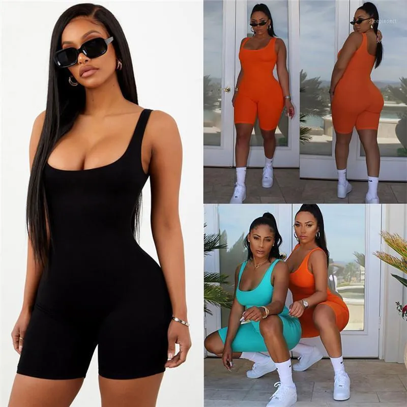 Damen -Jumpsuits Frauen Sommer ärmellose solide Neckholder -Overall Lady Bodycon Playsuit Schleiche Fit Short Pants Female Clubwear Party lässig