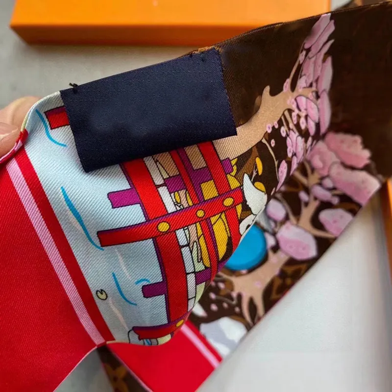 Kleiner Seidenschal für Frauen 2023 Neue Print Griffbag Bänder l Brand Fashion Head Schal kleine lange Skinnschals