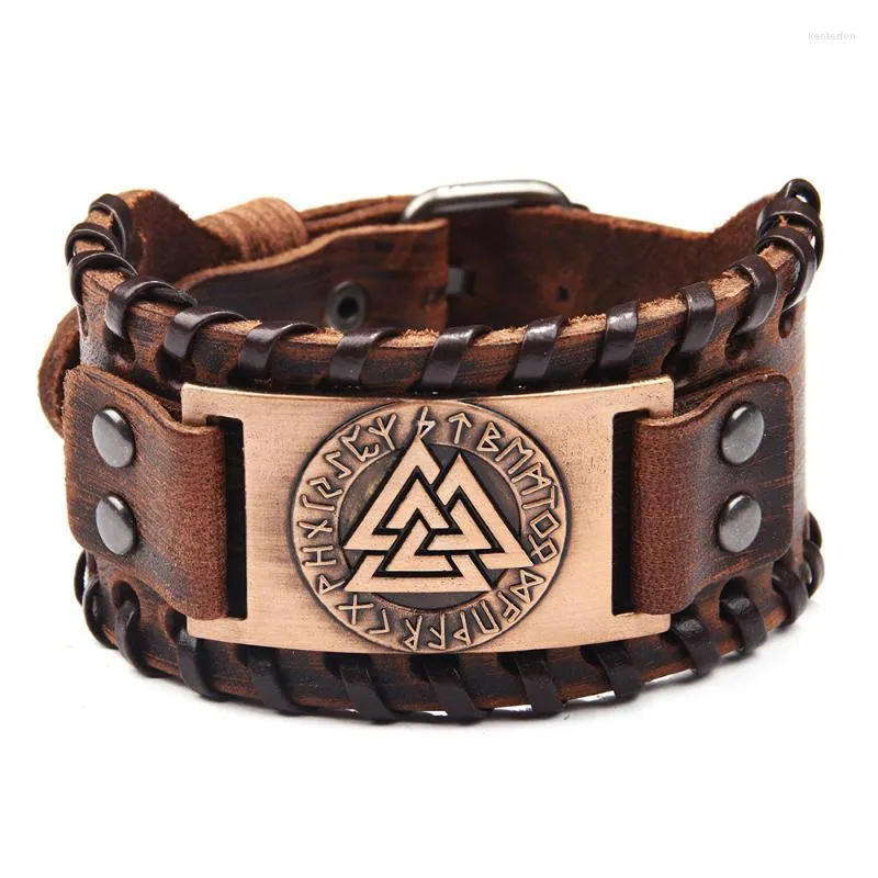 Brazalete Trendy Odin Triangle Viking Rune Pulsera Moda para hombre Metal Cuero Tejido Accesorios Amuleto Joyería Fiesta GiftBangle BangleBan