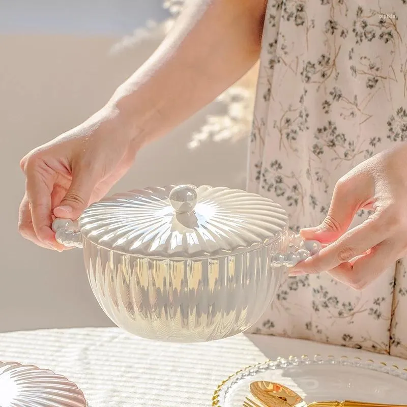 Ciotole Bella perla per zuppa di spaghetti Ciotola di ramen in ceramica unica che serve stoviglie da cucina Carina macedonia di frutta con coperchio