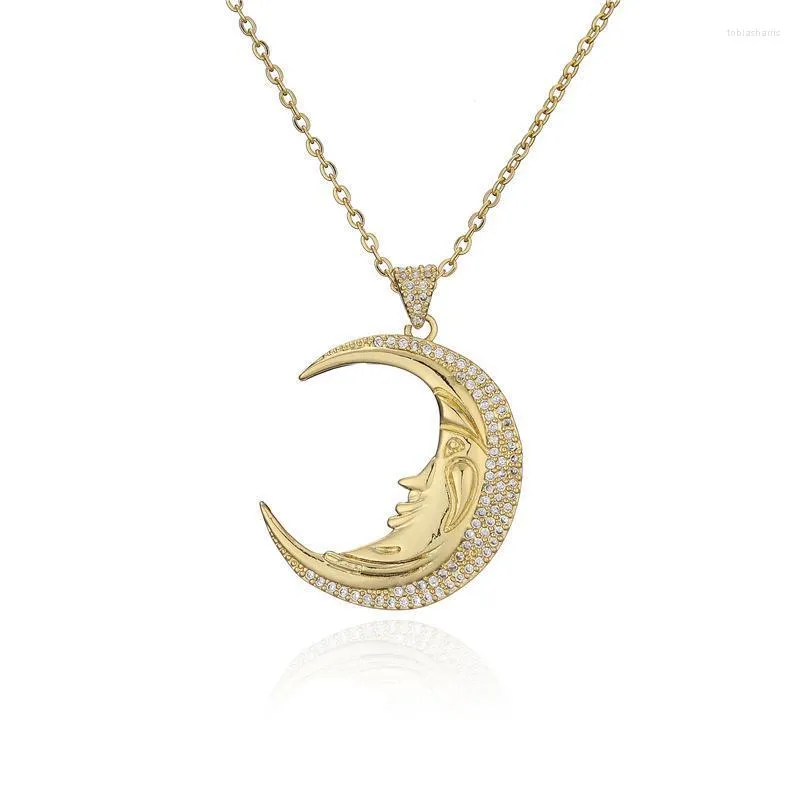 Pendant Necklaces Gold Moon Necklace For Women And Men Copper Micro-Inlaid White Zircon Lover Jewelry Gifts Collares Para Mujer