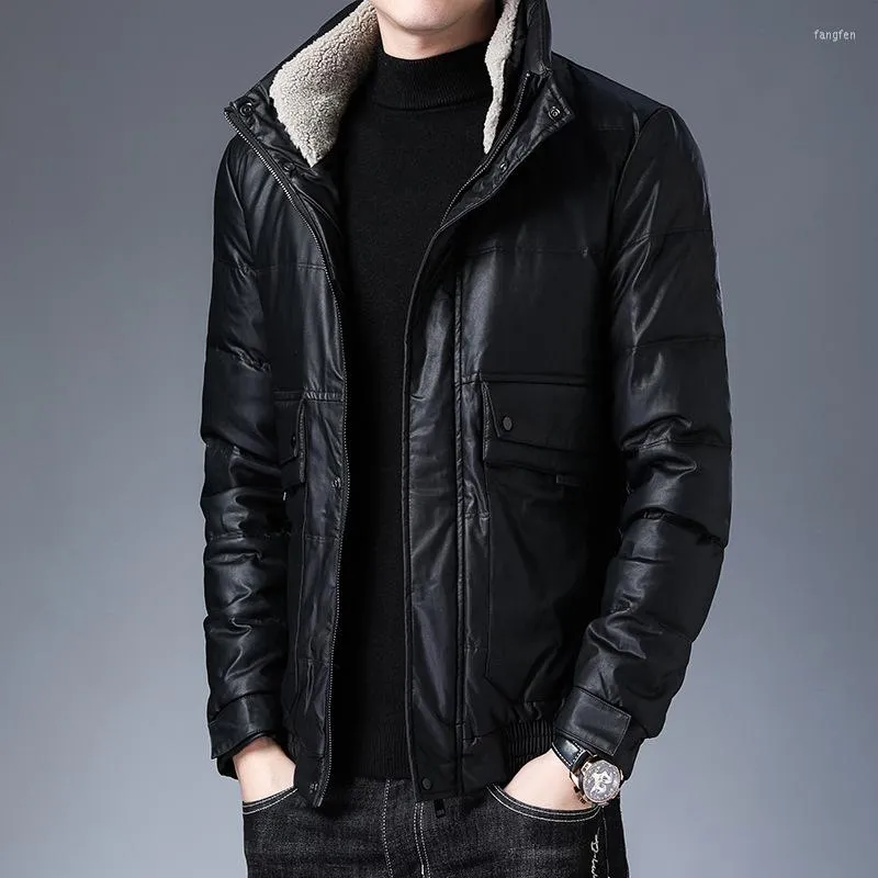 Men's Down Winter Stand Collar Jacket Casual Thickening White Duck Short Warm Middle Aged Hair Coat