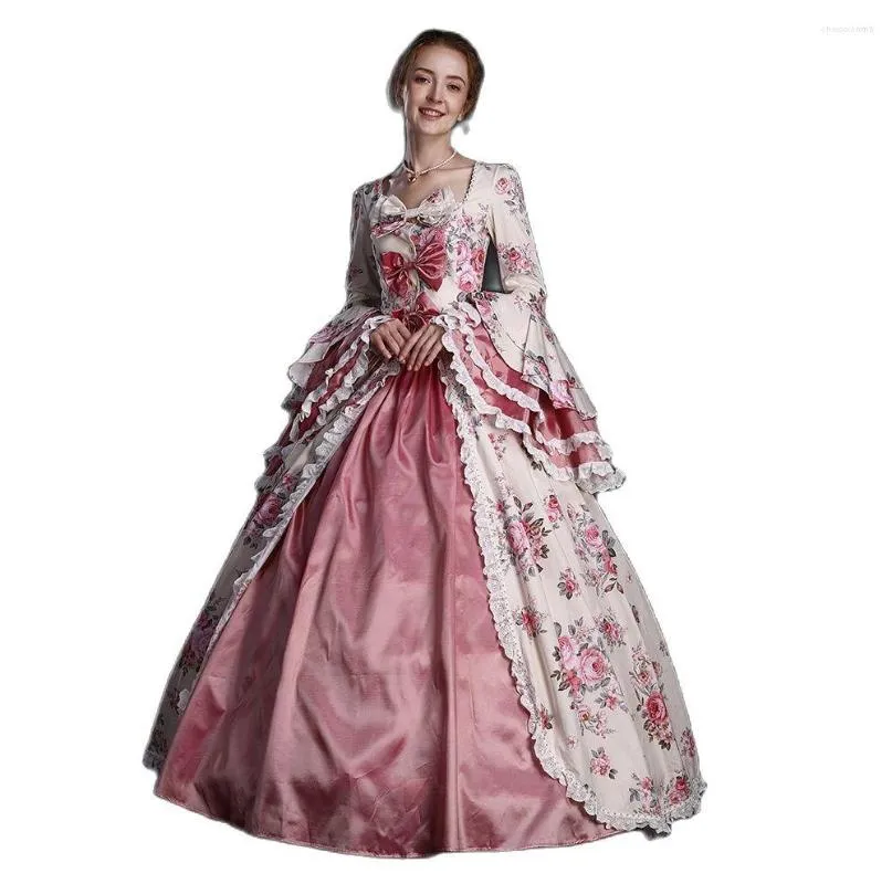 Casual Dresses 2023 Ankomster Renaissance Pink Floral Lady Colonial Fairytale Victorian Gown Rococo Barock Princess Dress Theatre Costume Costume