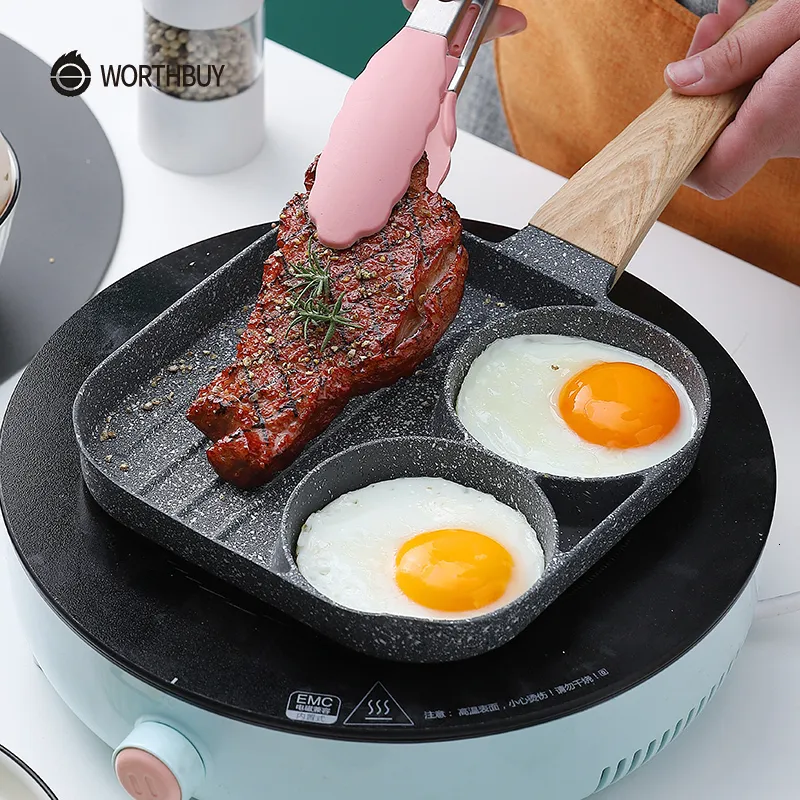 朝食メーカーのための4ホールの焦げ付き防止ソースパンとともに多機能フライドフライドフライドフライはオムレツステーキエッグケーキ調理器具230204