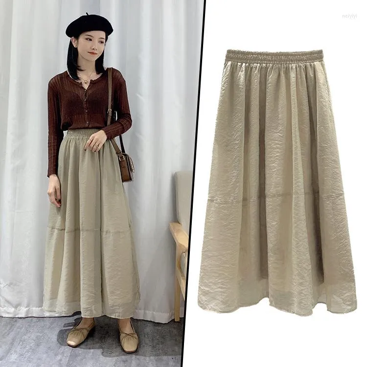 Skirts 2023 Spring And Summer Est High-waisted Thin Mid-length Skirt Women's Korean Style A-line Yarn Fluffy Long