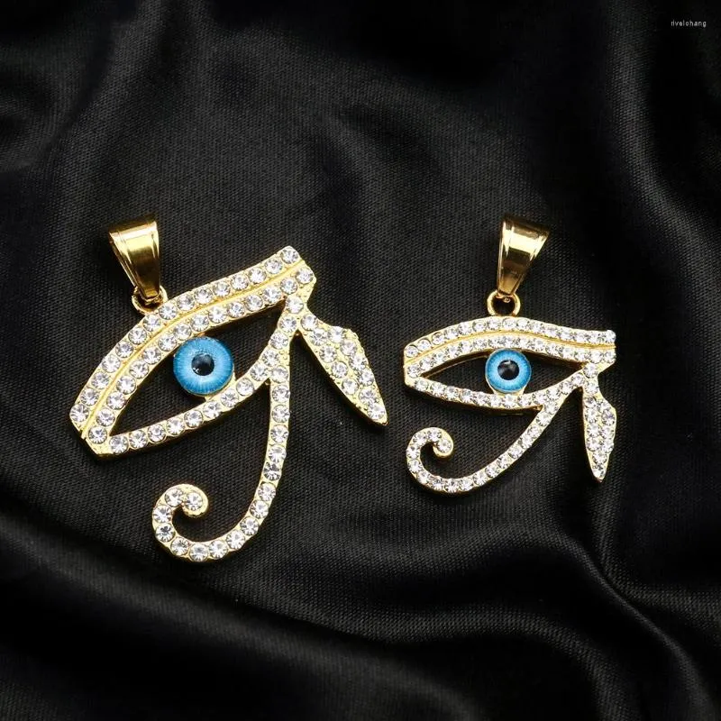 Collares pendientes Turquía Lucky Blue Eye Of Horus Rhinestones CZ Egipto Collar Amuleto Providencia Joyería 316 Encantos de acero inoxidable