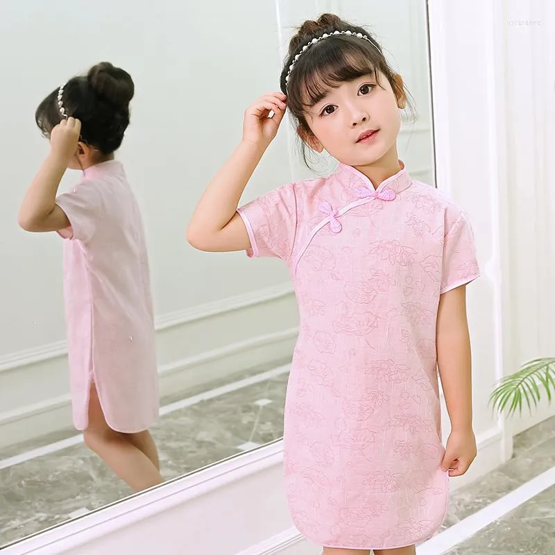 Etnische kleding roze Chinese jurk Qipao Cheongsam Flower Girl Party zomerjurken