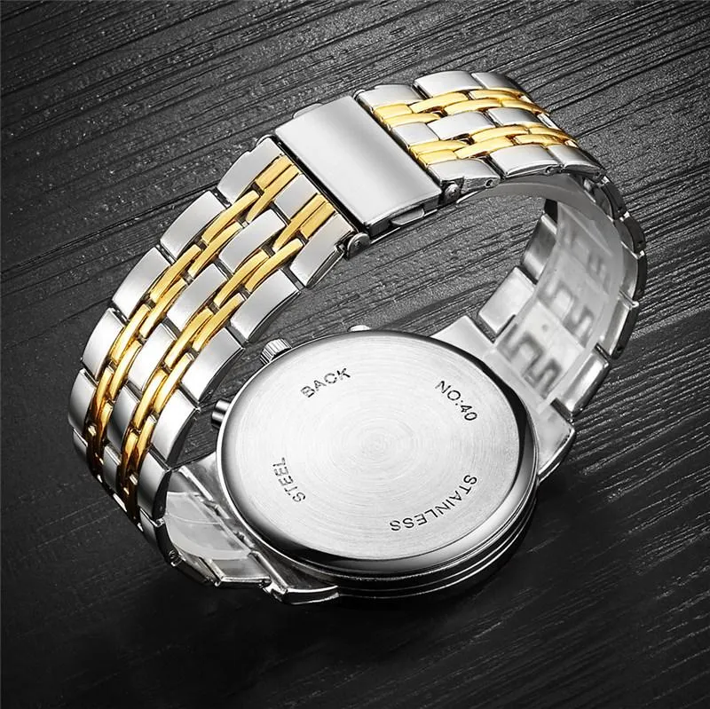Mens Luxury Silver Gold Plated Quartz Wristwatch Stainless Steel Masculino Dress Watch From Jordanhamilton 10.21 DHgate.Com