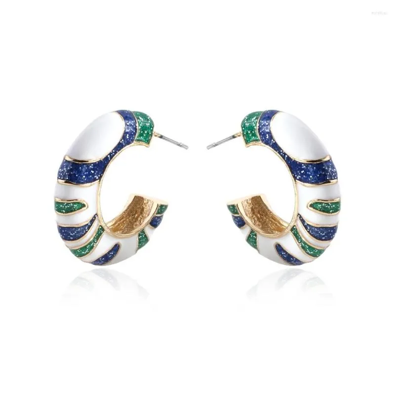 Hoop Earrings Vintage Colorful C-Shaped Enamel Thick Metal For Women Romantic Wedding Statement Party Jewelry