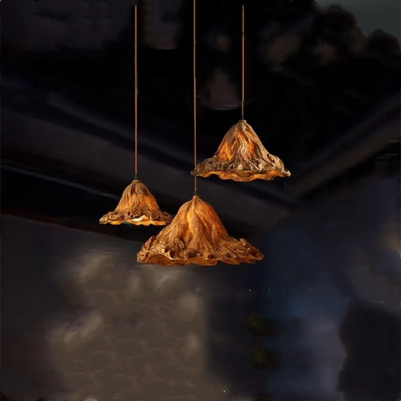 Pendant Lamps American-style Retro-creative Withered Lotus Leaf Resin Lamp Decorative Chandelier Engineering For Rural Residence.Pendant