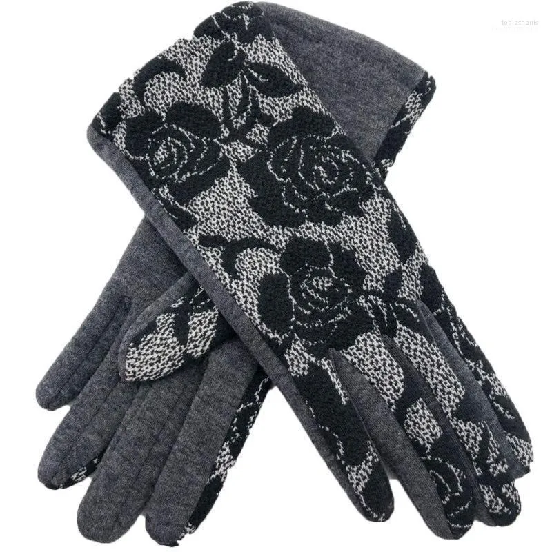 Cinq doigts gants dames hiver chaud mode impression Non-polaire extérieur équitation coupe-vent résistant au froid gants en coton1