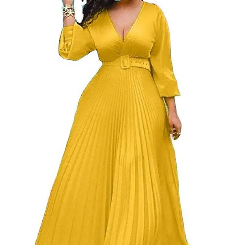 Yellow High Waist Slimming Solid Casual Dresses Color Elegance Retro Chiffon