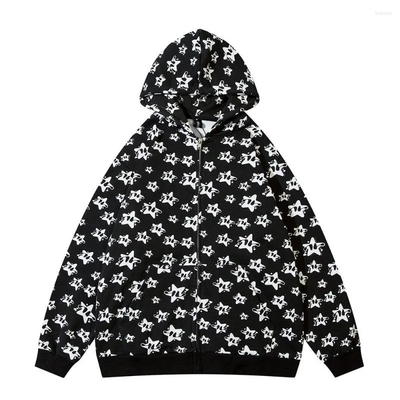 Vestes pour hommes Hommes Hip Hop Streetwear Veste à capuche Plein imprimé Star à cinq branches Manteau Automne Harajuku Sweat à capuche Zipper Up Coton