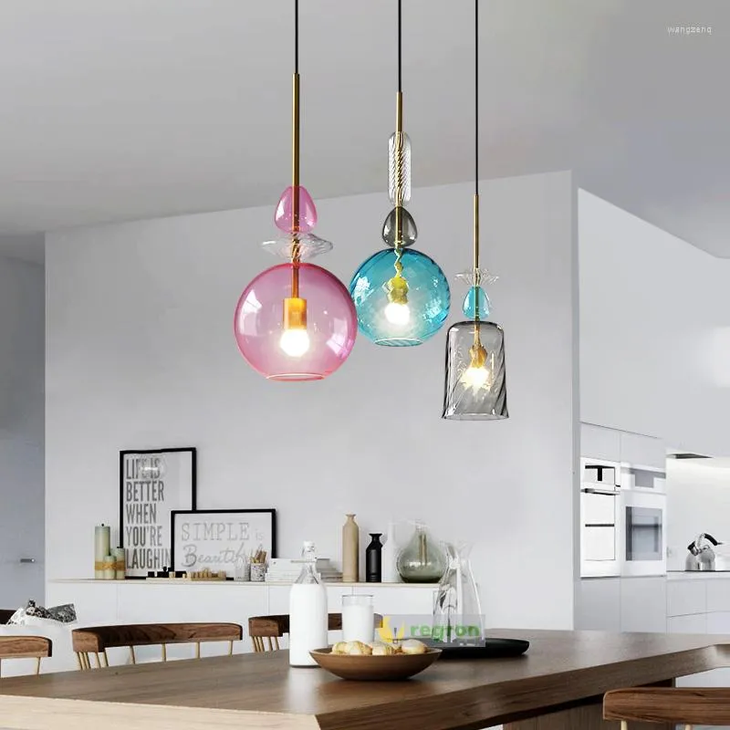Pendant Lamps Modern Creative Hanging Lights Dining Room Bar Bedroom Led Lamp Color Candy Glass E27 Light Lighting