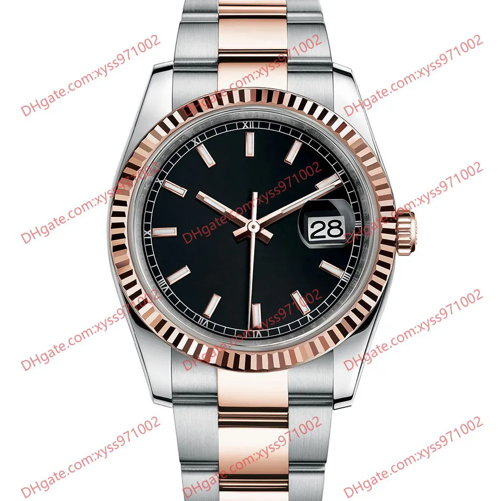 Montre de haute qualité 2813 montre automatique pour hommes 116231 36mm cadran noir montre-bracelet en acier inoxydable en or rose 18 carats verre saphir 116203 116200 116234 montres pour femmes roses