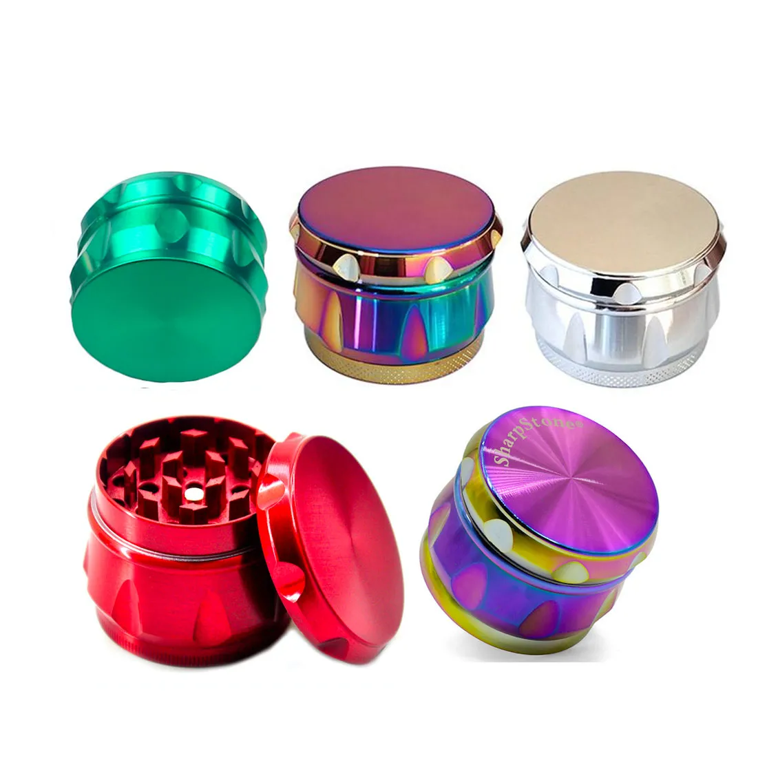 Groothandel kleurrijke diamant metalen kruidmolen Sharpstone Herb Rid Grinder 63mm 4 Layer Rainbow Tobacco Crusher Droge kruidenmolen voor roken