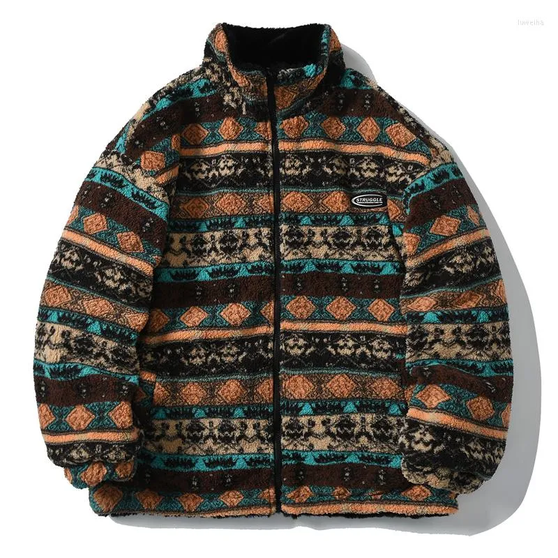 Vestes pour hommes hiver hommes veste réversible Vintage graphique Harajuku laine d'agneau Streetwear Hip Hop mode chaud polaire en peluche manteaux Y2k