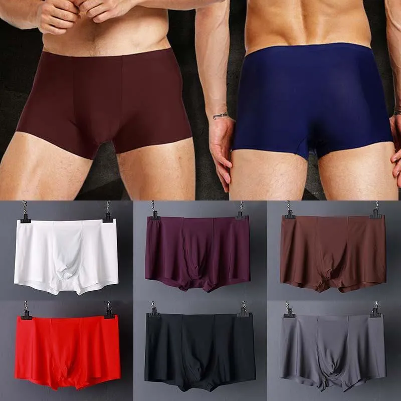 Underbyxor 1 st sömlösa män Boxare Luxury Ice Silk Underwear Spandex 3D Crotch Boxer Nylon Shorts Slips