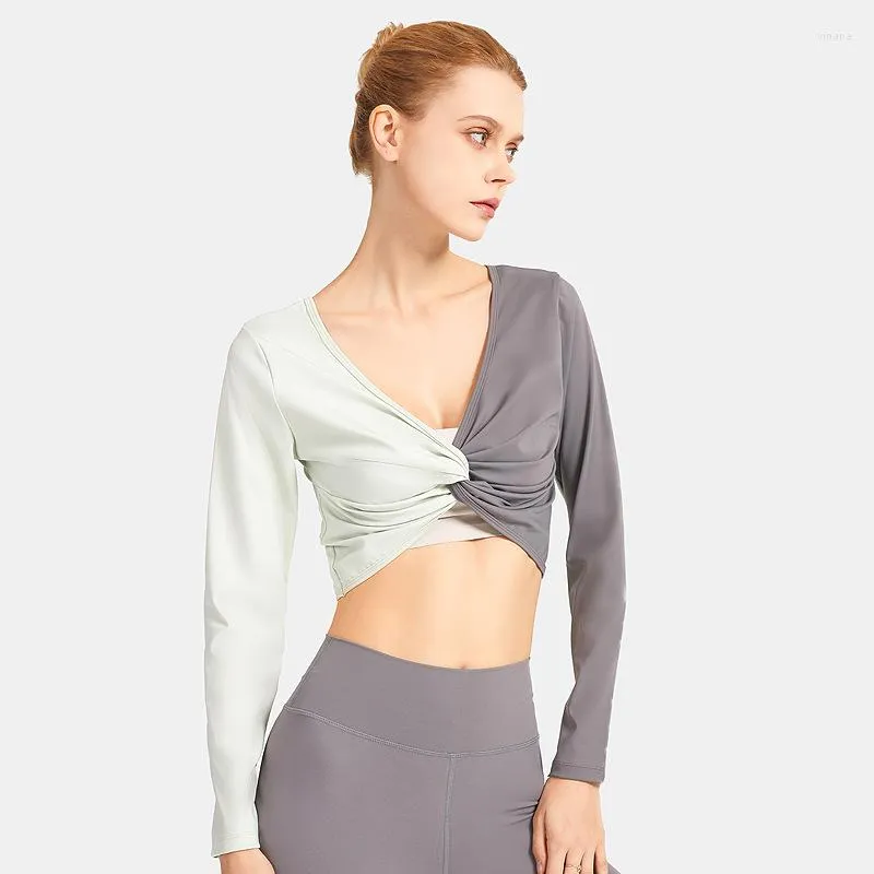 Chemises actives lâche Yoga à manches longues Fitness Sport chemise femmes Blouse deux sortes porter les deux côtés entraînement course Femme Gym haut de sport