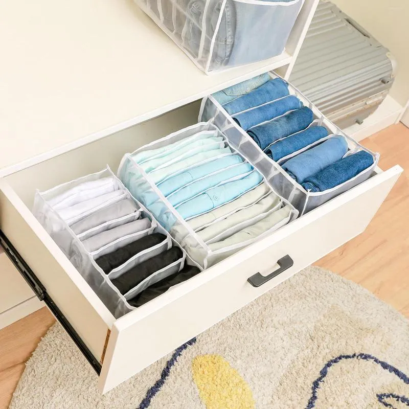 Storage Boxes Sweater Clothes 7 Grid Student Dormitory Wardrobe Closet Drawer Organizer T-shirt Pants Clothing Separation Box