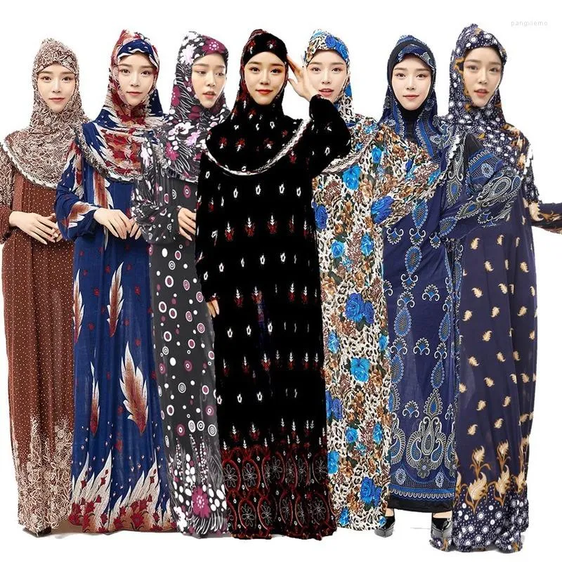 Этническая одежда мусульманская полная обложка абая платье Исламское традиционное Hiijab Set женский тонкий ближневосточный молитва Рамадан Случайный цвет