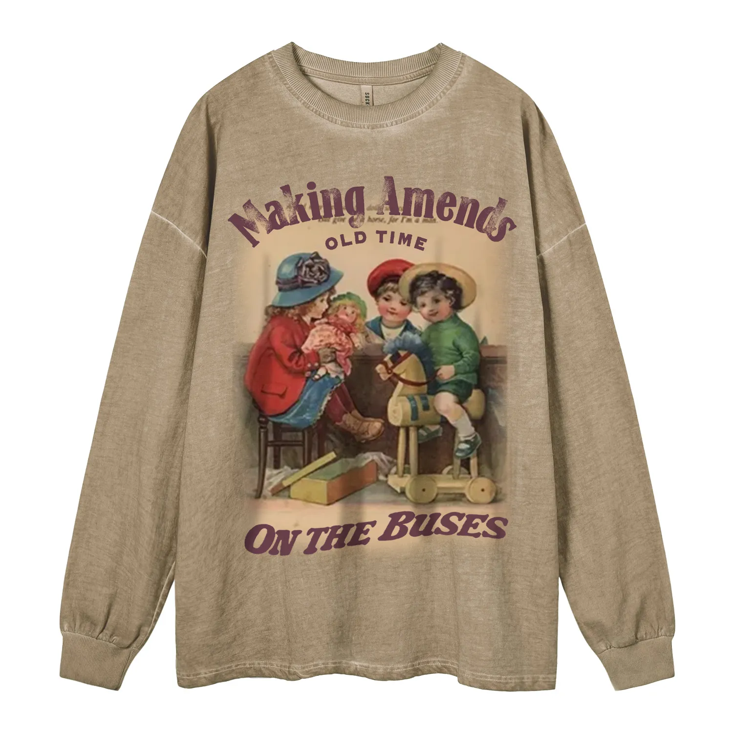 Męskie bluzy z kapturem vintage jesienne/zima T-shirt Crewneck luźne swobodne topy uliczne upuszczane rękawy na ramię para bluza