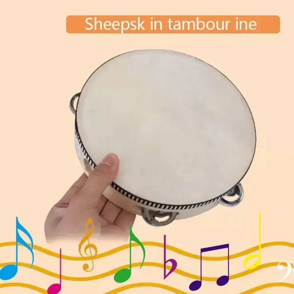 Drum 6 inches Tambourine Bell Party Favor Hand Held Birch Metal Jingles Kids School Musical Toy KTV Party Percussion Toy ss0205