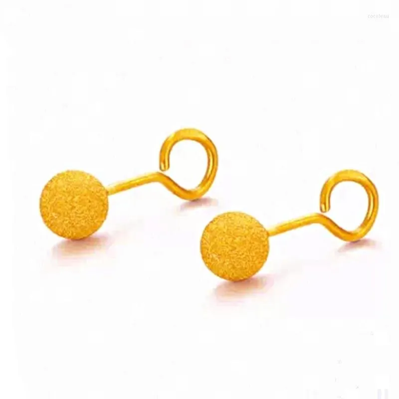 Orecchini a bottone in vero oro giallo 24 carati 999 da donna, fortuna, sfera rotonda, 1,2-1,5 g, lavorazione artigianale con finitura a pennello