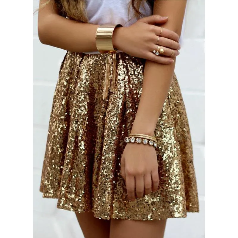 Gold Sequin A Line Gold Mini Skirt For Women High Waist Pleated Perfect For Parties Night Out And Clubbing From Dresslikes 19.7 DHgate.Com