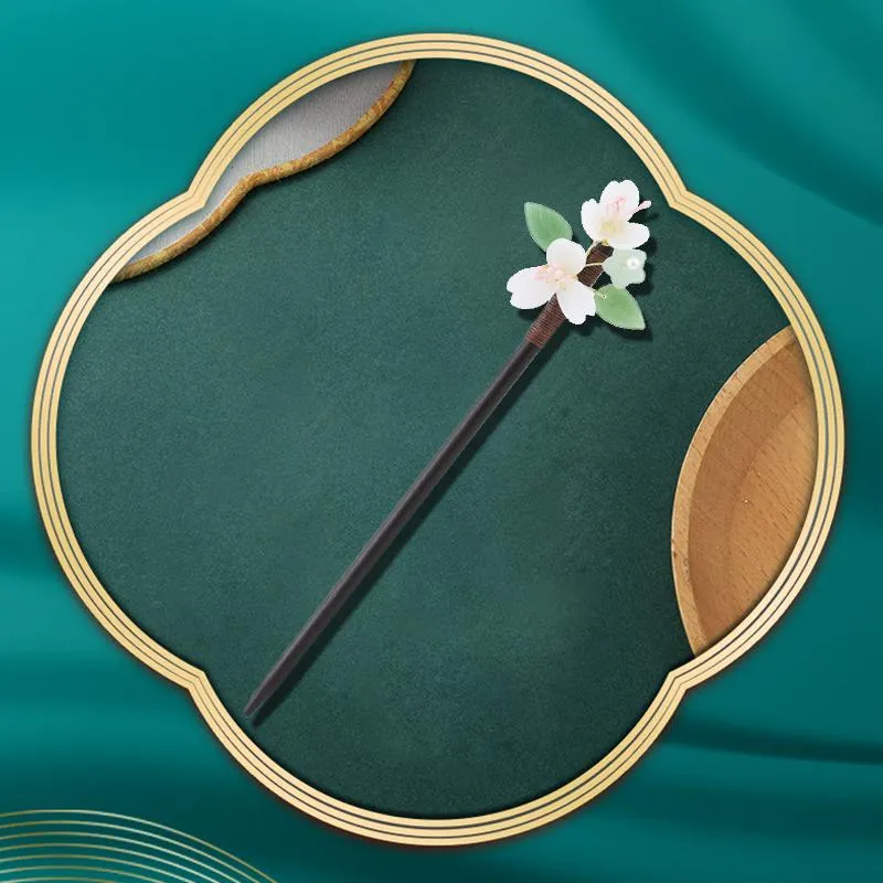 헤어 클립 Barrettes Morkopela China Handmade Jade Flower Sticks 액세서리 중국 스타일 여성 연회 웨딩 헤어 핀 스틱 G