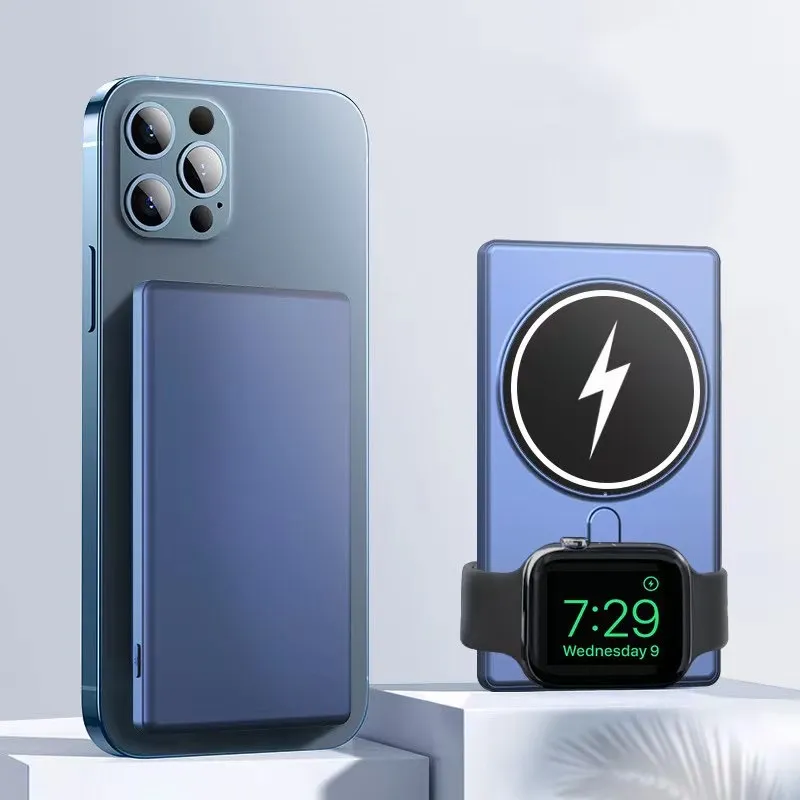 5000mAh Magnetic Power Bank för iPhone 14 13 12 Pro Max Smart Watch Induktion Trådlös snabbladdning Externt batteri